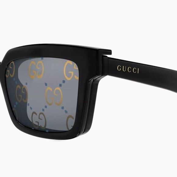 Gucci GG1543S 001 Black Grey Logo Clip-On Rectangular Men's Sunglasses Rxable - Picture 3 of 6